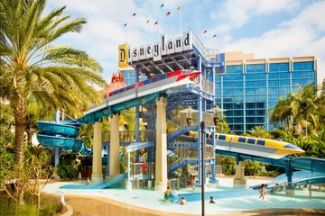 The pool and slides at The Disneyland Hotel