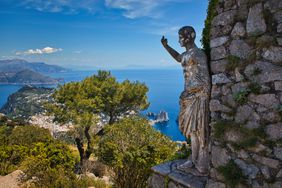 Beautiful view of the island of Capri with Roman Emperor Augustus. Italy. Mediterranean Sea