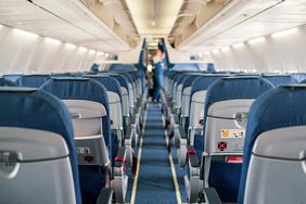 Interior of an empty airplane cabin 