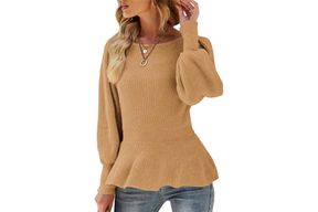 Amazon Veatzaer Puff Sleeve Peplum Casual Slim Fit Knit Pullover Sweater